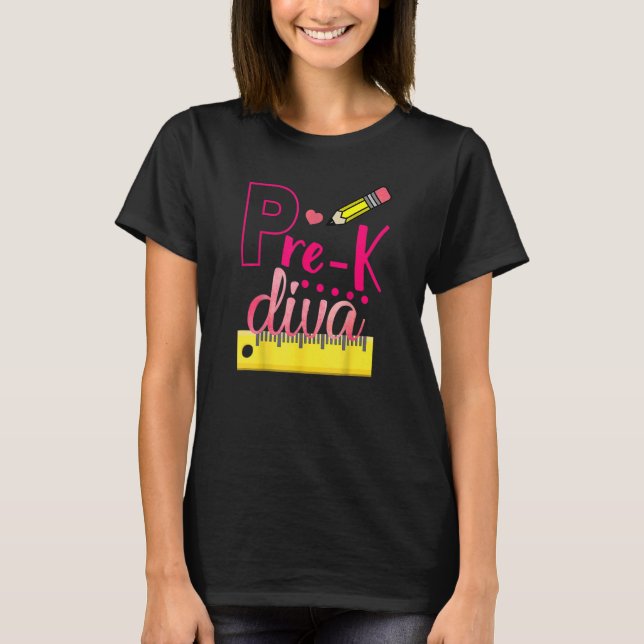 Pre K Diva Ruler Pencil zurück zu Schulzitat Tee (Vorderseite)