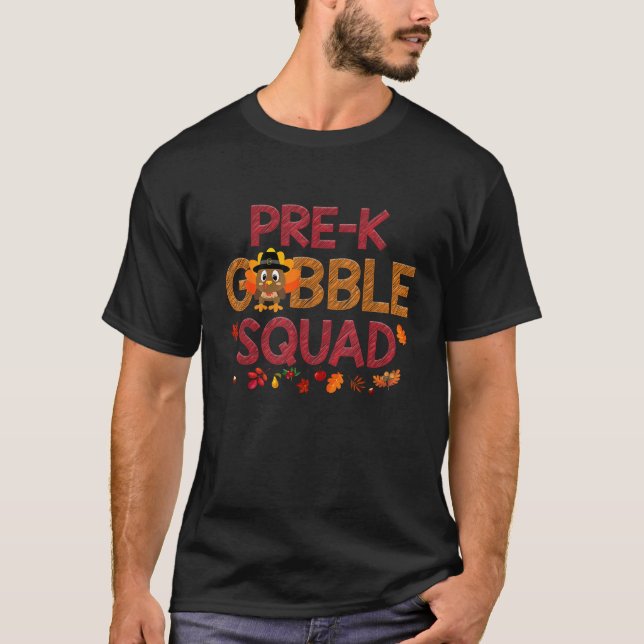 Pre K Gobble Squad Funny Turkey Erntedank T-Shirt (Vorderseite)