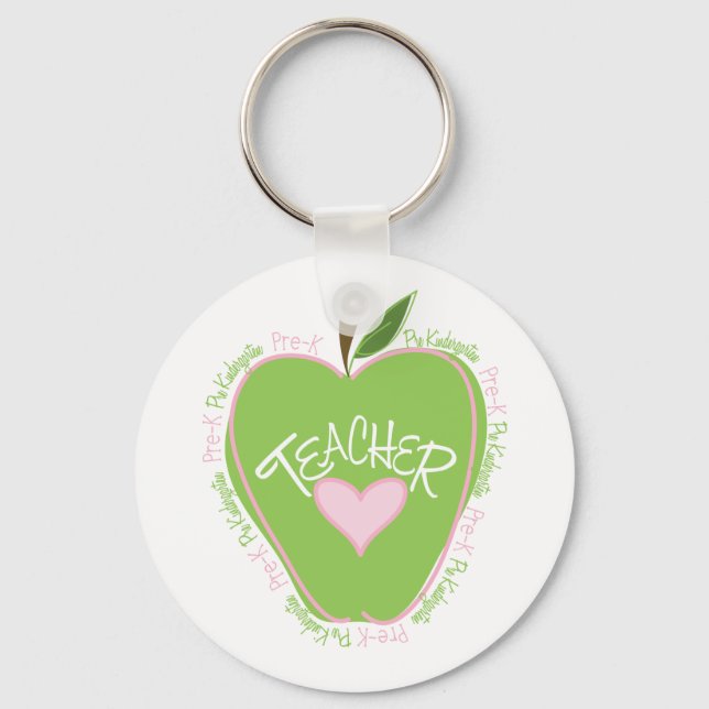 Pre-K-Lehrer Rosa und grüner Apfel Schlüsselanhänger (Vorderseite)
