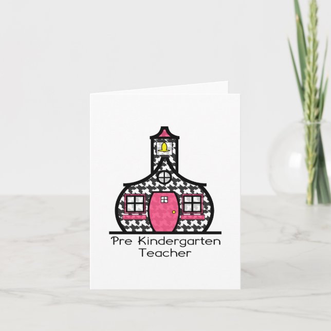 Pre-K Teacher Hahnentrittmuster Schoolhouse Karte (Vorderseite)