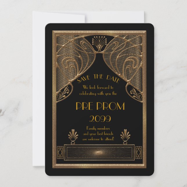 Pre Prom Junior, Great Gatsby, Gold, schwarz Save The Date (Vorderseite)