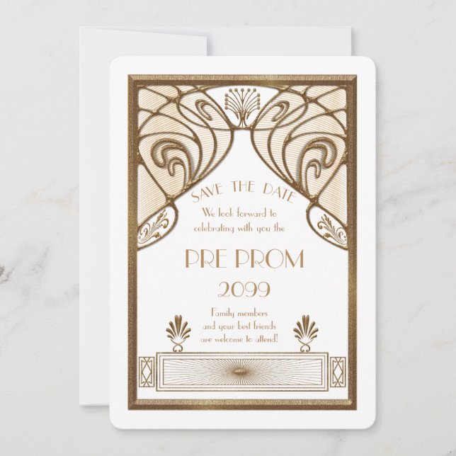 Pre Prom Junior, Great Gatsby, Gold, weiß Save The Date (Vorderseite)