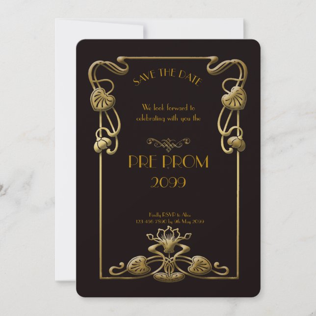 Pre PromJunior, Great Gatsby, Gold, schwarz Save The Date (Vorderseite)