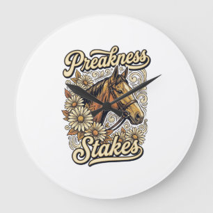 Preakness Stakes Vintage-Pferde-Blumen-Renn-Design Große Wanduhr