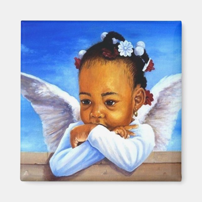 Precious Baby Angel African American Cherub Magnet (Vorne)