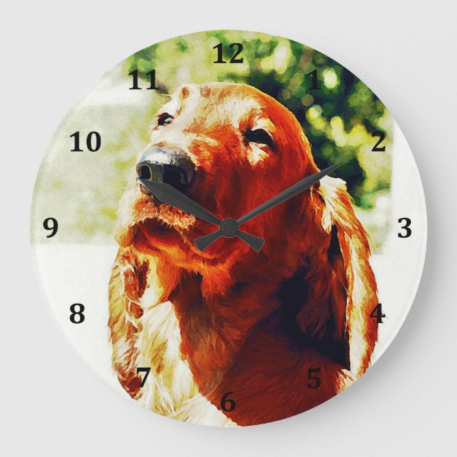 Precious Irish Setter Puppy Große Wanduhr (Vorderseite)