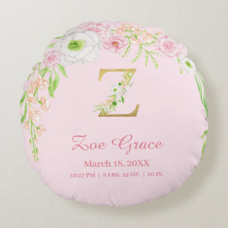 Precious Pink Gold Monogram "Z" Baby Girl Stats Rundes Kissen