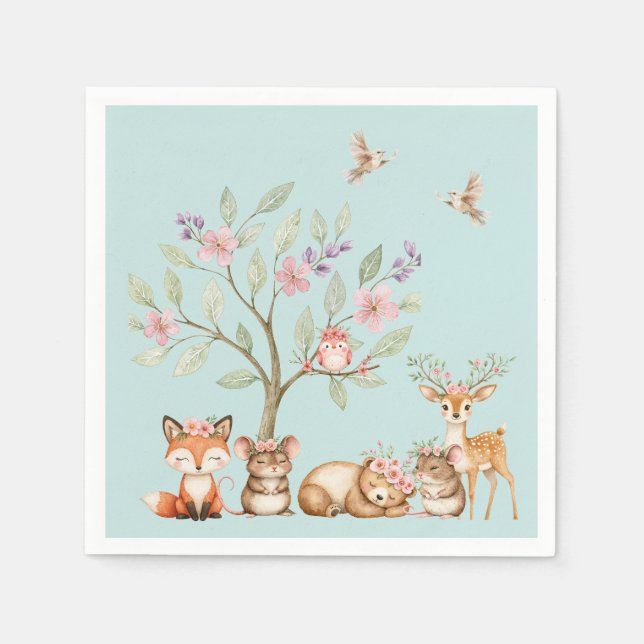 Precious Woodland Animals Baby Shower Serviette (Vorderseite)