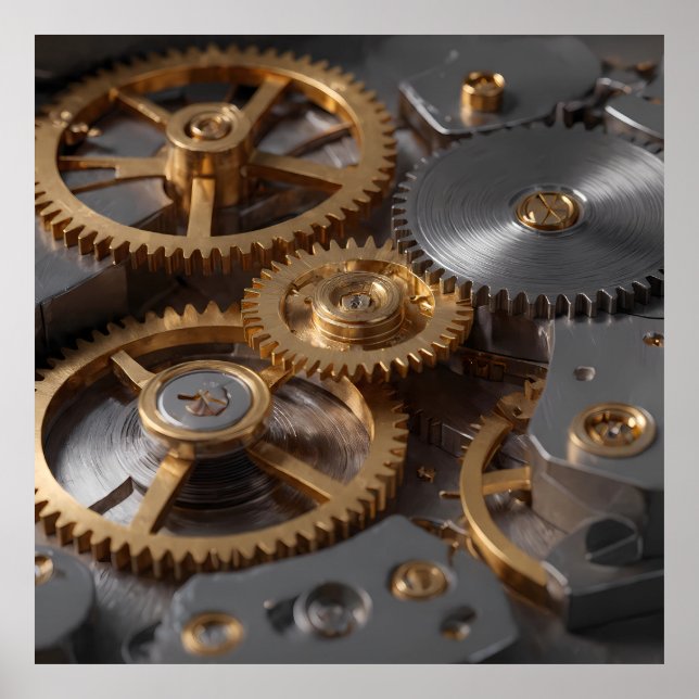 Precision Engineering: Macro of Interlocking Clock Poster (Vorne)