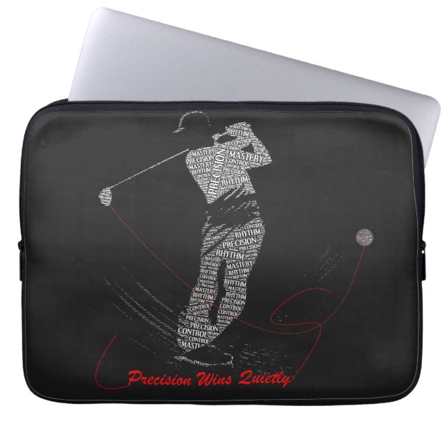 Precision siegt leise Golf Wortkunst Laptopschutzhülle (Vorderseite)