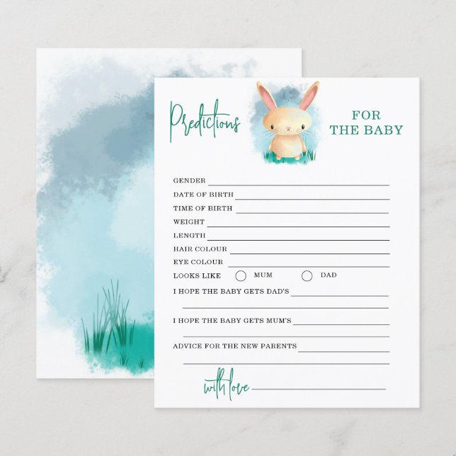 Prédiction sans sexe de lapin pour carte bébé (Devant / Derrière)
