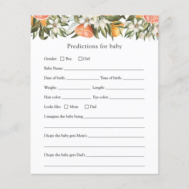 Prédictions de Little Cutie pour carte Baby shower (Devant)
