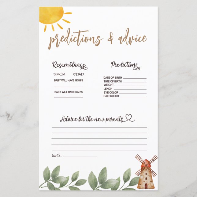 Prédictions et conseils Baby shower ferme carte à  (Devant)