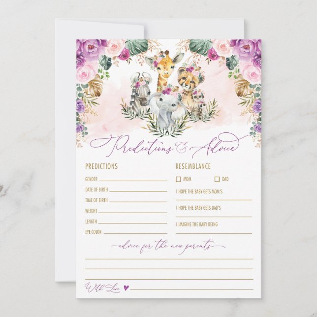 Prédictions et conseils Safari Baby shower Carte d (Devant)