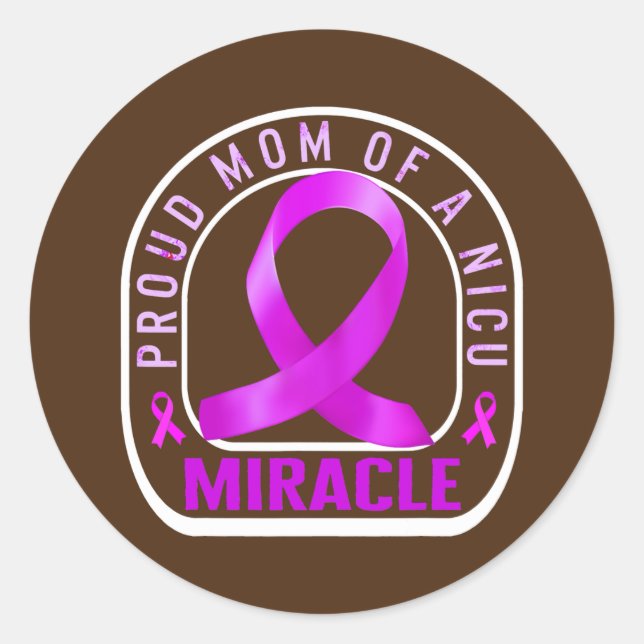 Preemie Mama Proud Mama NICU Miracle Lila Baby Runder Aufkleber (Vorderseite)
