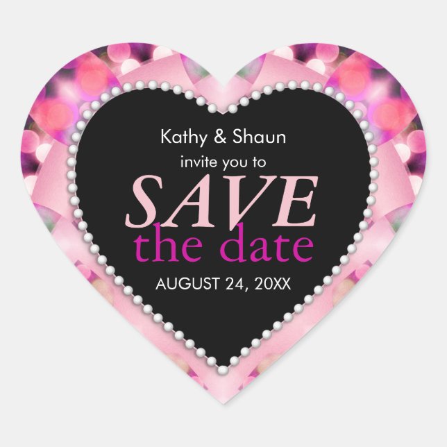 Preety Pink Tropical Save the Date Heart Sticker (Vorderseite)