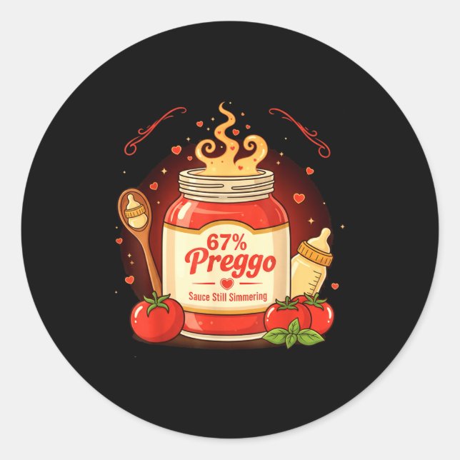 Preggo Sauce Pasta Pregnancy Announcement Funny 67 Runder Aufkleber (Vorderseite)