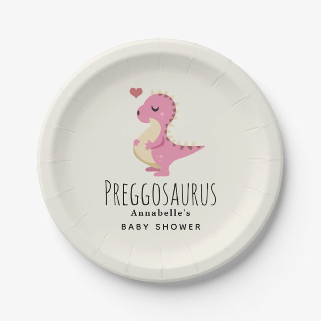 Preggosaurus Niedlich Dinosaur Girl Babydusche Pappteller (Vorderseite)