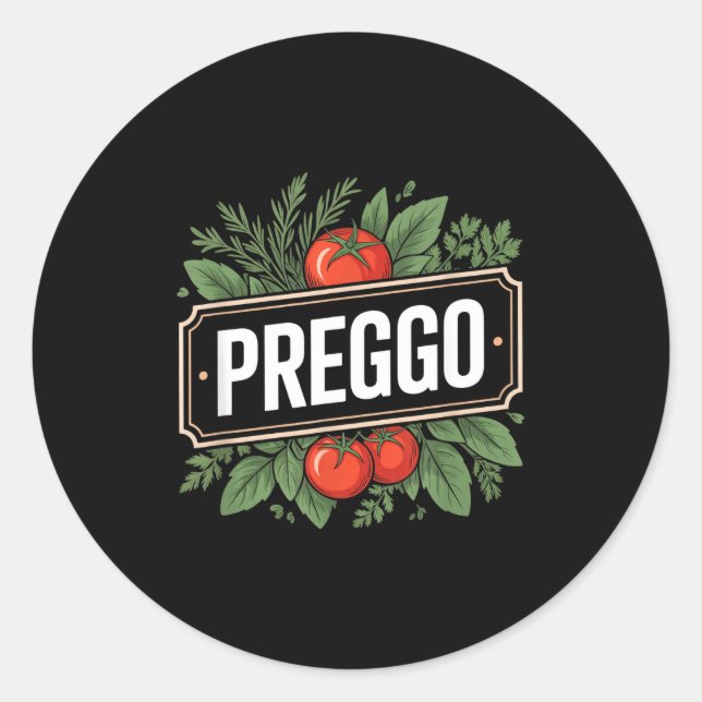 Pregnancy Announcement Prego Pasta Sauce Funny Pre Runder Aufkleber (Vorderseite)