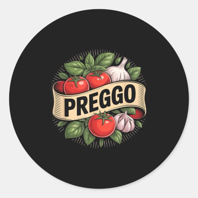 Pregnancy Announcement Prego Pasta Sauce Funny Pre Runder Aufkleber (Vorderseite)