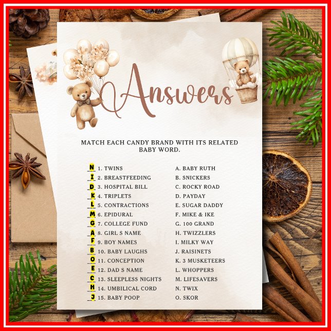 PREGNANCY CANDY MATCH Baby Showspiel Niedlich Bear Einladung (Von Creator hochgeladen)