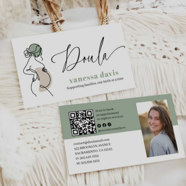PREGNANCY LINE ART DOULA BIRTH WORKER QRCODE PHOTO VISITENKARTE (Von Creator hochgeladen)