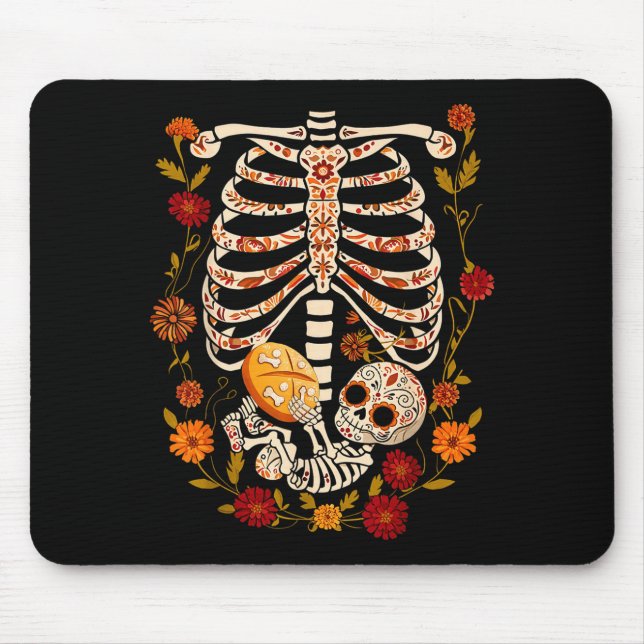 Pregnancy Skeleton Dia De Los Muertos Mexican Bell Mousepad (Vorne)