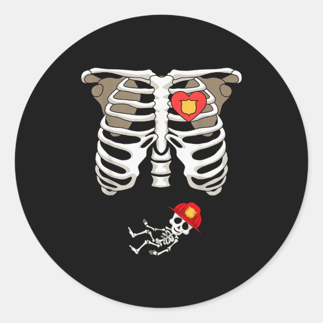 Pregnancy Skeleton Rib Funny Firefighter Bump Shir Runder Aufkleber (Vorderseite)