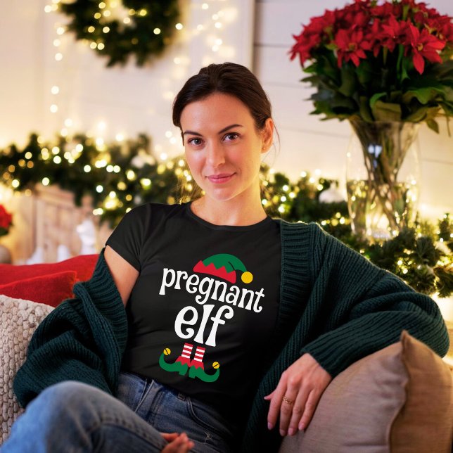 Pregnant Elf Funny Elf Matching Weihnachtsgeschenk T-Shirt (Von Creator hochgeladen)