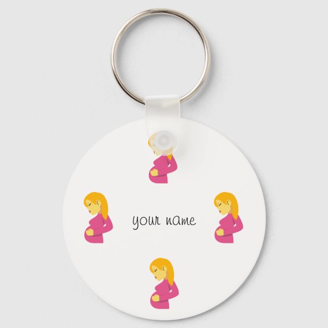 Pregnant Emoji Mama und '' Ihr Name hier " Schlüsselanhänger (Vorderseite)
