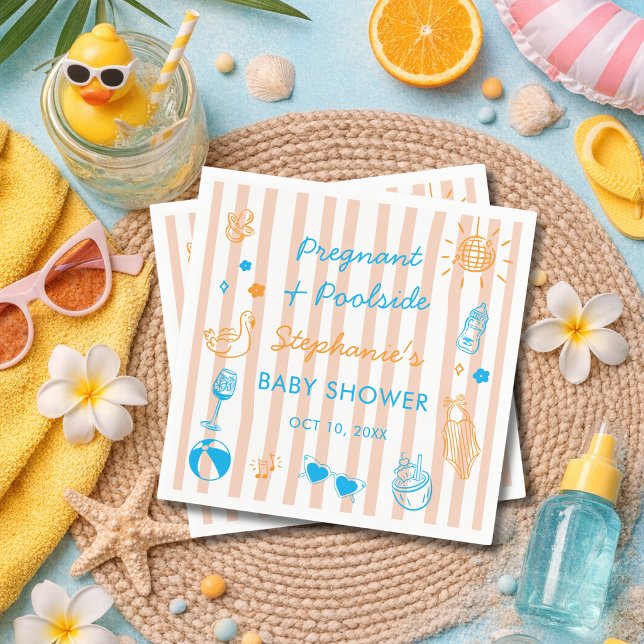 Pregnant & Poolside Summer Pool Party Baby Shower Serviette (Von Creator hochgeladen)