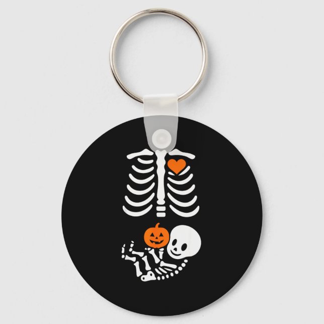 Pregnant Skeleton Baby Bump Funny Halloween Tee  Schlüsselanhänger (Vorderseite)