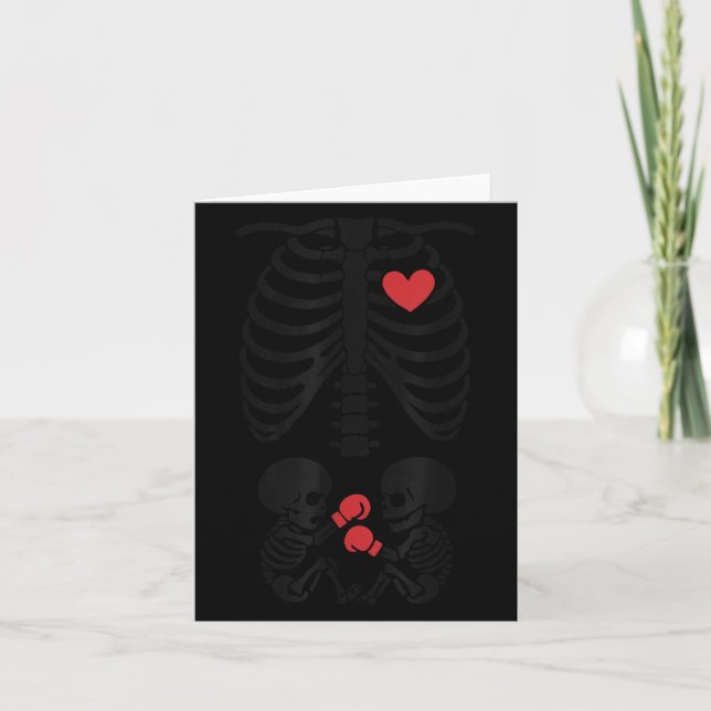 Pregnant Skeleton Twin Halloween Skeleton Boxing T Karte (Vorderseite)
