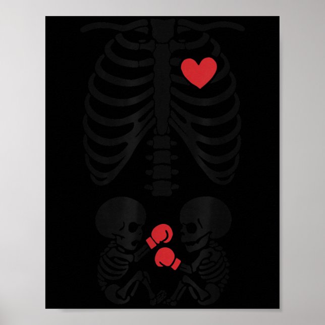 Pregnant Skeleton Twin Halloween Skeleton Boxing T Poster (Vorne)