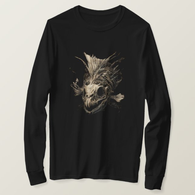 Prehistoric Fish Skull Grunge Dark Long Sleeve T-Shirt (Design vorne)
