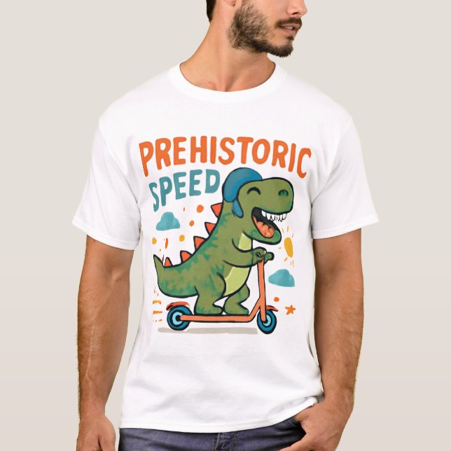 Prehistorische Speed Dinosaurier Scooter Art T-Shirt (Vorderseite)