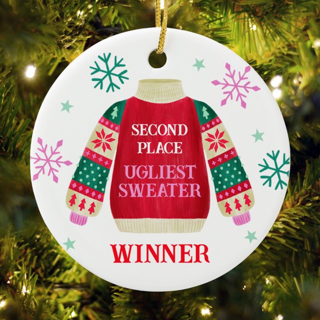 Preis des Ugly Sweater Wettbewerbs Keramik Ornament (2nd Place Ugly Sweater Contest Prize Winner Ceramic Ornament)
