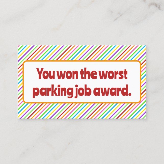 Preis für den schlechtesten Parkplatz. Telefonnummerkarte (Vorderseite)