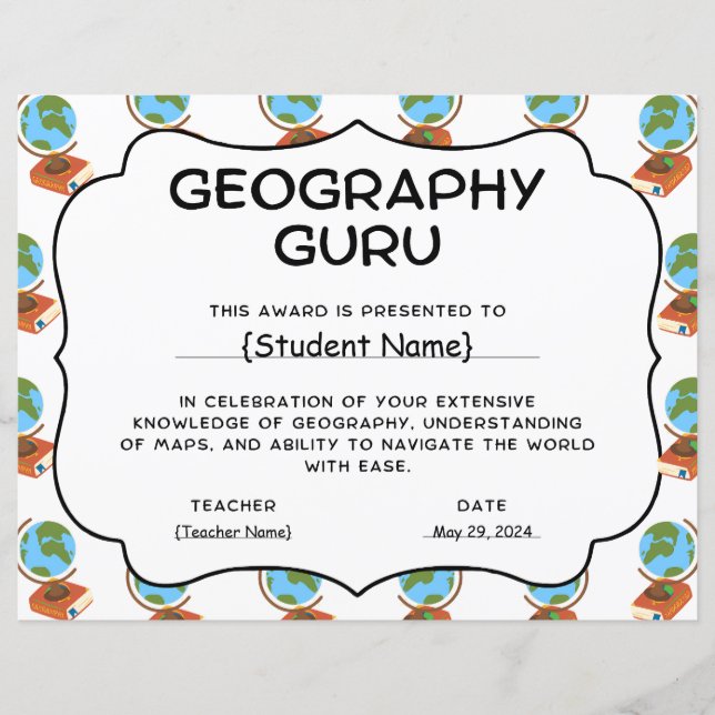 Preis für die Anerkennung von Geografie-Guru-Stude (Vorderseite)