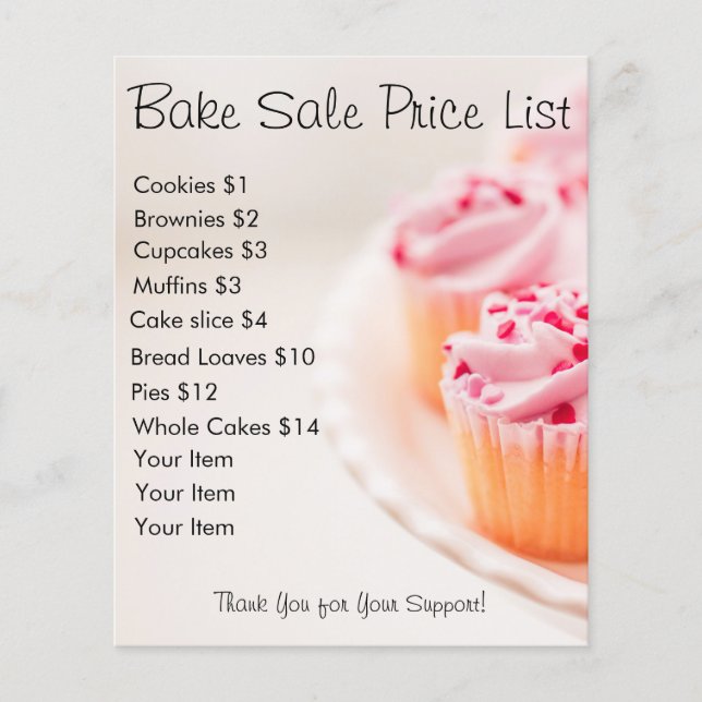 Preise für Backwaren Rosa Cupcakes Flyer (Vorne)