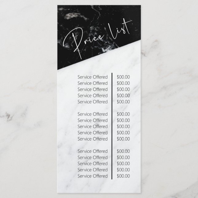 Preise für den Salon aus schwarzem und weißem Marm Menükarte (Vorderseite)