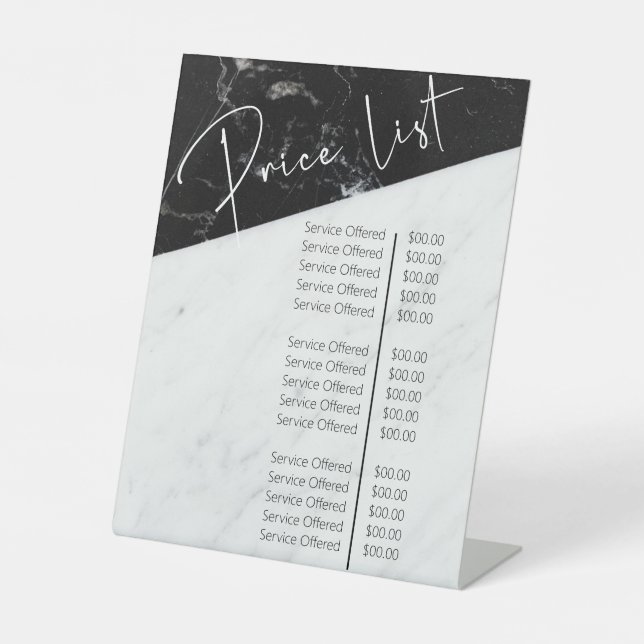 Preise für den Salon aus schwarzem und weißem Marm Sockelschild (Vorderseite)