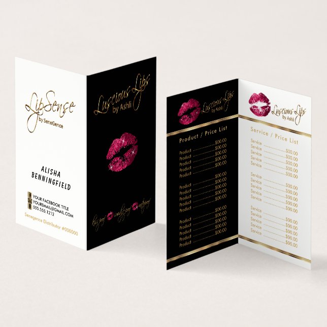Preise und Service für Hot-Rosa und Gold Lip Visitenkarten (Innenseite und Außenseite)