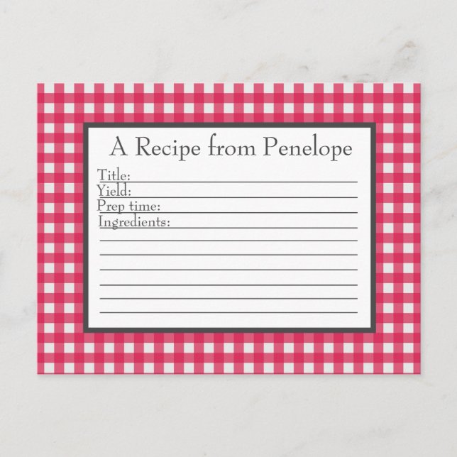 Preiselbeer-Rotkariertes Muster Rezeptkarte Postkarte (Vorderseite)