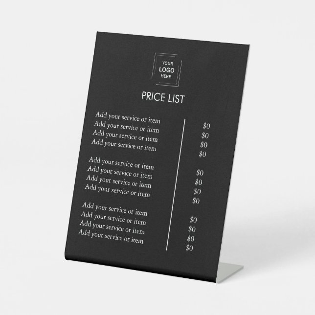 Preisliste |Benutzerdefiniertes Logo Black Busines Sockelschild (Vorderseite)