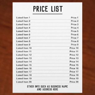 Preisliste. Bis zu 20 Artikel & Preise. Einseitig Flyer