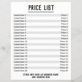 Preisliste. Bis zu 20 Artikel & Preise. Single Flyer