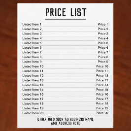 Preisliste. Bis zu 20 Artikel & Preise. Single Flyer
