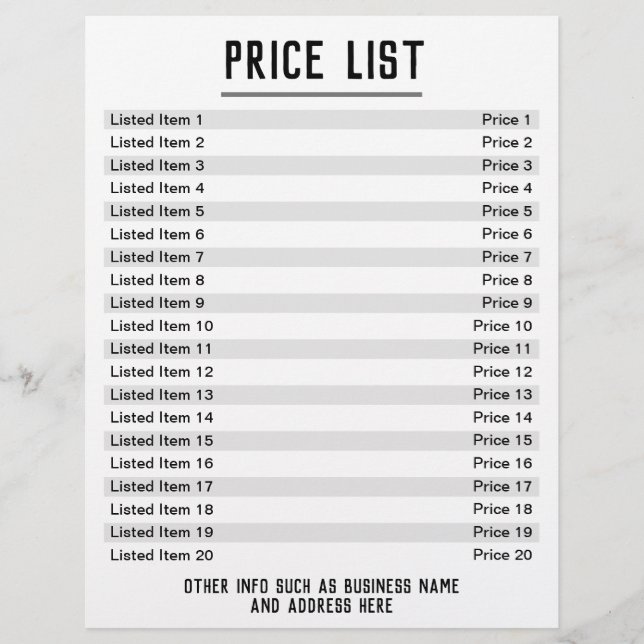 Preisliste. Bis zu 20 Artikel & Preise. Single Flyer (Vorne)