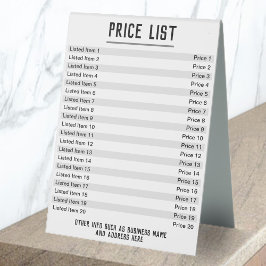Preisliste. Bis zu 40 Artikel & Preise. zweiseitig Tischaufsteller